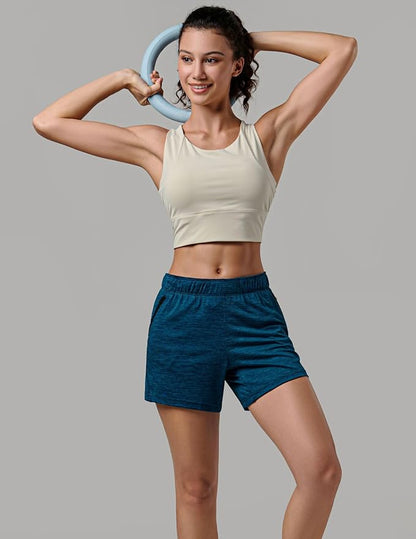 Liberty Imports 1 or 5 Pack Womens Lounge Workout Shorts with Zipper Pockets 5" Inseam Lightweight Athletic Casual Shorts
