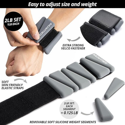 Wrist & Ankle Weights, Adjustable Bands for Women & Men Workouts, Set of 2 – 2lb or 4lb (1lb or 2lb each strap) Ideal for Runs, Jogs, Walks, Yoga, Dance, Pilates, Cardio, Aerobics, Strength Training