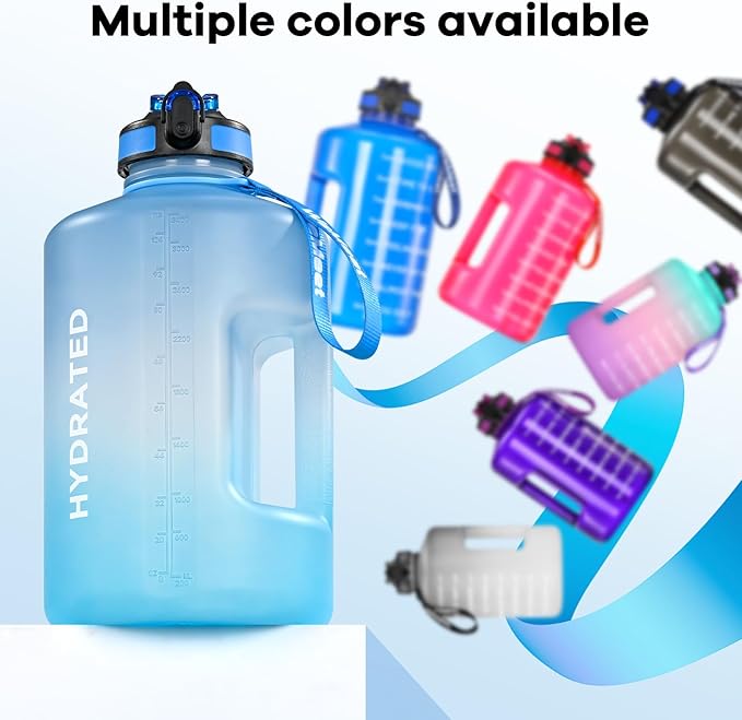 128oz Large Water Bottle with Straw and Time Marker, BPA FREE, 1 Gallon Reusable Motivational Water Bottle, for Gym, Travel, Camping, Hiking (Blue Blue)