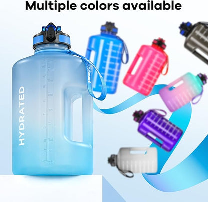 128oz Large Water Bottle with Straw and Time Marker, BPA FREE, 1 Gallon Reusable Motivational Water Bottle, for Gym, Travel, Camping, Hiking (Blue Blue)