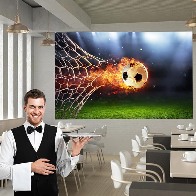 Fiery Soccer Ball in Goal Background for Photography Sports Game Party Birthday Party Backdrop Fire Football Green Glass Net Backdrop Decor for Children Adults Sports Club Photo Props 20x10ft