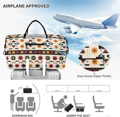 Weekender Bags Travel Duffel Gym Bag Indian Aztc Western Carry on Overnight Tote Bag with Toiletry Bag for Airplane Travel Trip Gym Yoga