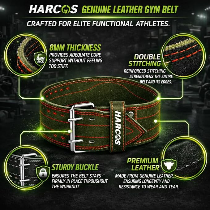 Harcos USPA/IPL Competition Approved 8mm Leather Weightlifting Belt for Men and Women - Heavy Duty Gym Belt for Lifting, Squats, Deadlifts, Powerlifting, Back Support IPF for Fitness Workout