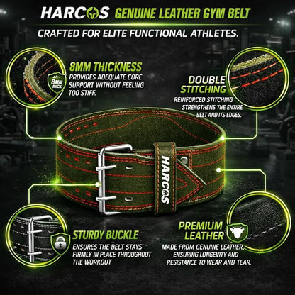 Harcos USPA/IPL Competition Approved 8mm Leather Weightlifting Belt for Men and Women - Heavy Duty Gym Belt for Lifting, Squats, Deadlifts, Powerlifting, Back Support IPF for Fitness Workout