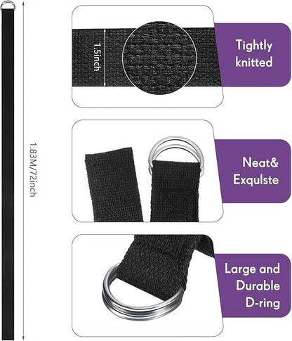 Jerify Yoga Strap for Stretching Bulk 6ft Exercise Stretch Band with Metal D Ring Adjustable Pilates Non Elastic Yoga Belt for Women Men Physical Fitness Gym Workout Dance