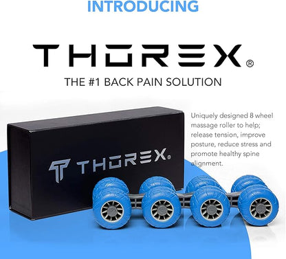 THOREX 8-Wheel Back Massager and Neck Knot Remover - Chiropractor Approved Manual Deep Tissue Massage Tool for Upper Back, Trapezius Pain Relief and Trigger Point Therapy - Self Recovery Muscle Stick