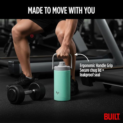 Built Byo 64 Oz Double Walled Insulated Stainless Steel Bottle (Mint) - BPA-Free Leakproof Chug Lid, Durable Sweat-Proof Silicone Grip Handle - Hydration Essential for Gym, Fitness, Healthy Lifestyle