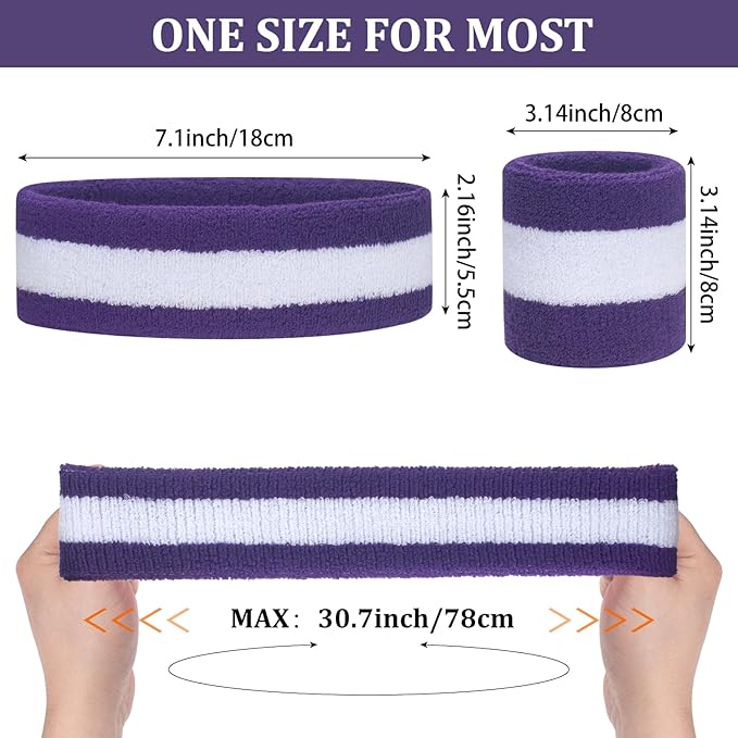 ONUPGO Sweatband Set Sports Headband Wristband Set Sweatbands Terry Cloth Wristband Wrist Sweatband Headbands Moisture Wicking Sweat Absorbing Head Band