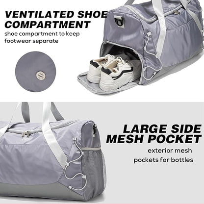 Gym Bag for Women Men Duffle Bag for Travel with Shoes Compartment and Wet Pocket Small Carry on Weekender Bags for Sports Overnight Fitness Yoga Dance Workout Swimming Hospital Tote (Grey)