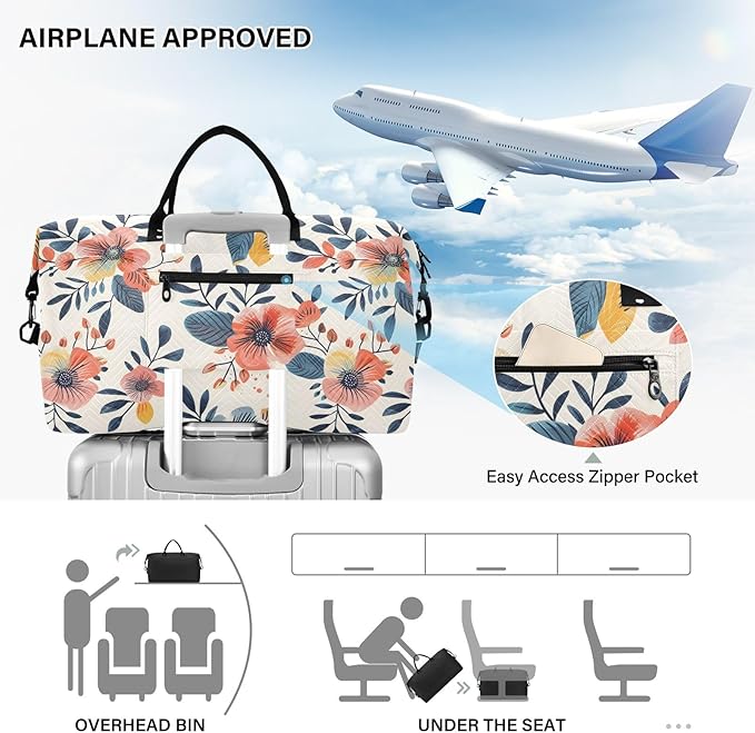 Weekender Bags Travel Duffel Gym Bag Florals Vintage Carry on Overnight Tote Bag with Toiletry Bag for Airplane Travel Trip Gym Yoga