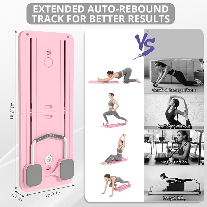 JANUA Pilates Board - Pilates Reformer Set, Multi-Purpose Foldable Pilates Reformer Board for Home, 5 in 1 Pilates Sliding Board