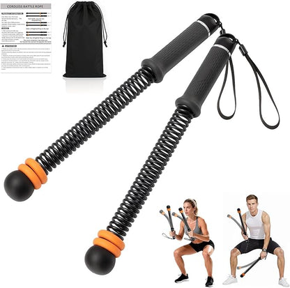 Ropeless Battle Ropes, Adjustable Weighted Cordless Trainer for Home Gym HIIT Low Impact Workouts, 17.1 in Portable with Sliding Resistance Rings and Storage Bag (Black)