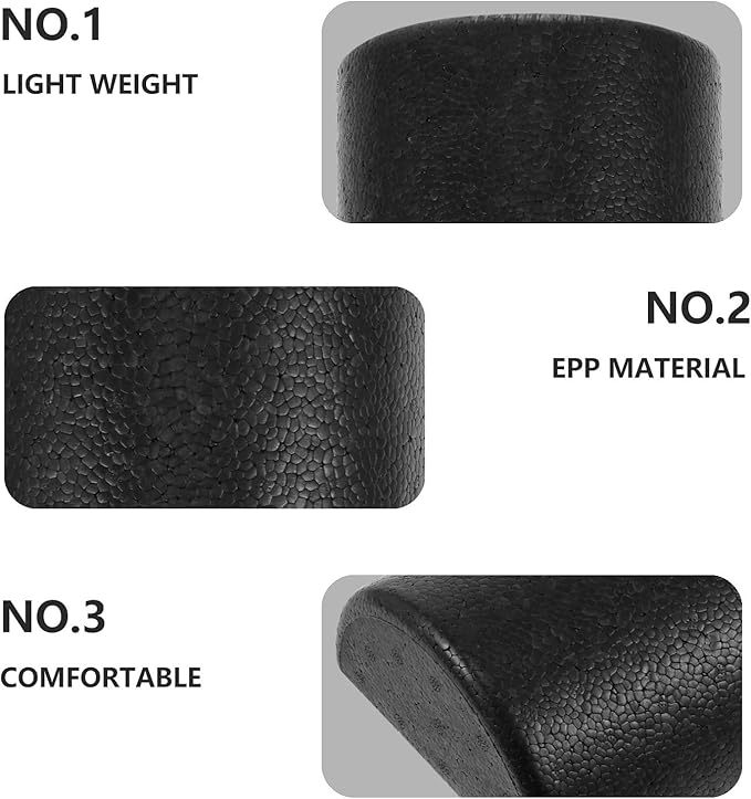 Epp Half-Round Yoga Roller Foam Massage Stick for Muscle, Black 30cm, Fitness Roller for Neck, Arm, Leg Massage and Exercise Therapy