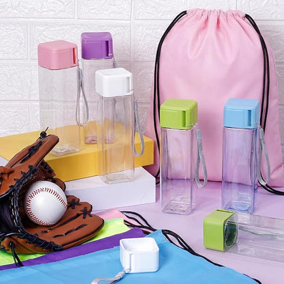 Mifoci 60 Pieces 17oz Water Bottle Bulk and Drawstring Backpack Set 30 Pcs Plastic Water Bottles 30 Pcs Gym Goodie Gift Bag for Outdoor Fitness(Multicolor)