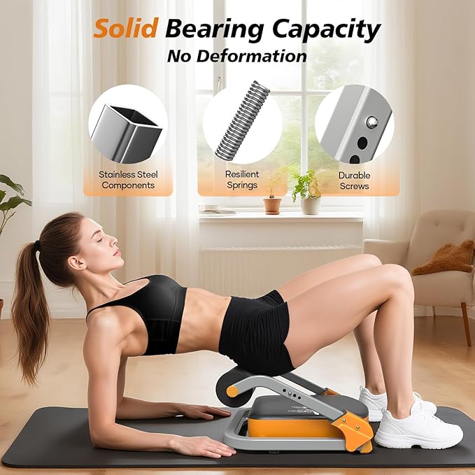 4 Adjustable Resistance Sit up Exercise Equipment, Ab Workout Equipment with 2 Resistance Bands, Automatic Rebound Ab Machine for All Ages Home Gym Fitness Stomach Workout