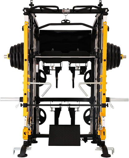 Altas Strength 3061B Smith Machine with Adjustable Lever Arms, 2:1 Pulley Ratio All-in-One Home Gym System, Commercial Grade Squat Rack with Dual 440lbs Weight Stacks & Attachment (Safe Solo Training)