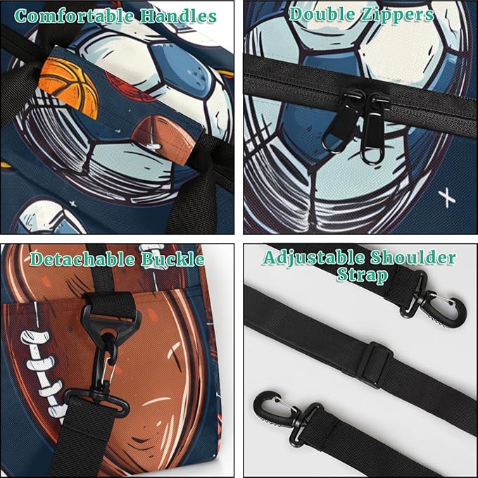 Personalized Boys Soccer Gym Duffel Bags, Custom Name Kids Sport Training Travel Bags for Overnight Weekender,Dark Blue
