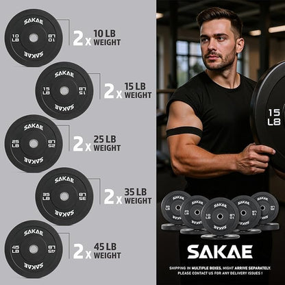 SAKAE Olympic Rubber Bumper Plates, 2-Inch Weight Plate Set with Steel Hub, Ideal for Weightlifting, CrossFit, Strength Training & Home Gym Workout, Available in Single, Pair & Sets, Multiple Sizes