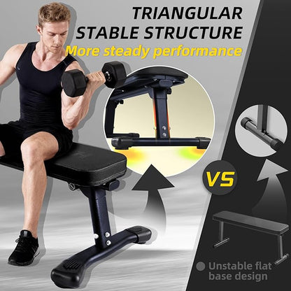 Flat Weight Bench, 2.4 Inch Thick Pad Workout Bench 660 LBS Bench Press Exercise Equipment for Home Gym Strength Weight Training