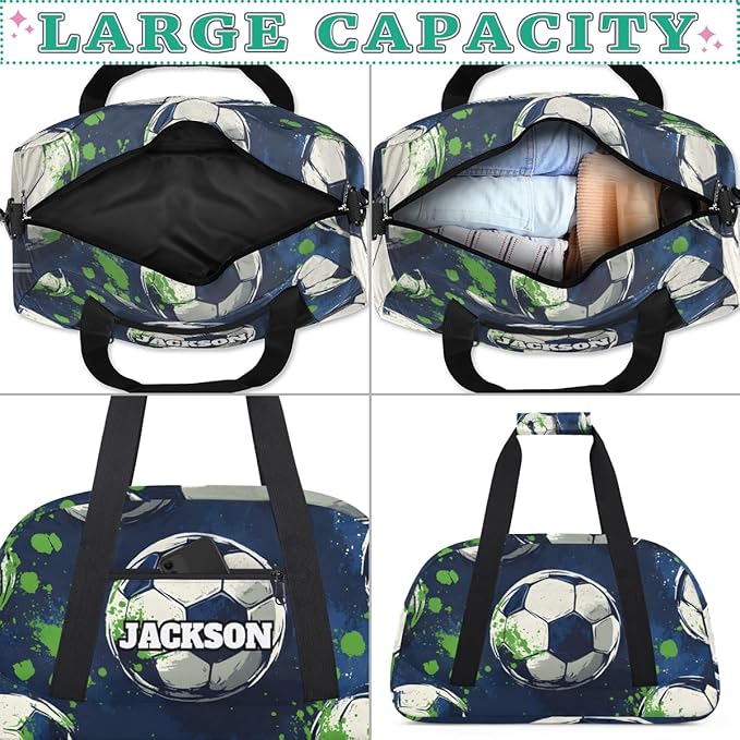 Personalized Soccer Gym Duffel Bags for Kids Boys with Custom Name Sport Training Travel Bags for Overnight Weekender