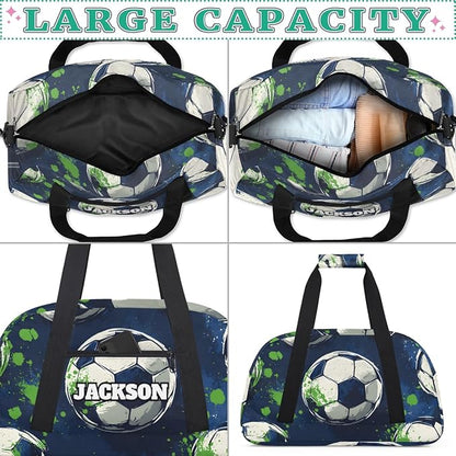 Personalized Soccer Gym Duffel Bags for Kids Boys with Custom Name Sport Training Travel Bags for Overnight Weekender