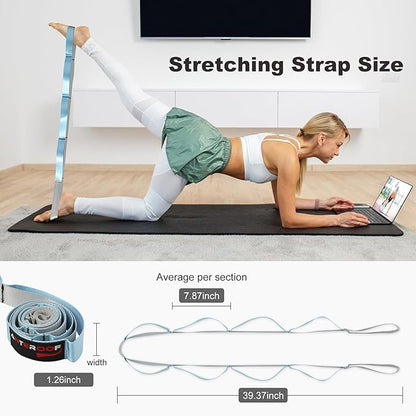 Durable Non-Elastic Stretch Strap for Physical Therapy and Yoga, 10 Loops Stretching Band for Pilates, Flexibility, Exercise - Ideal for Men & Women