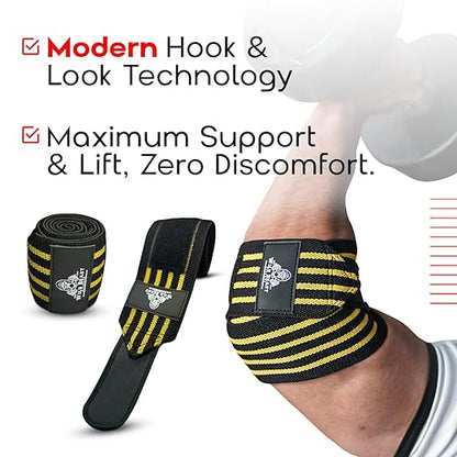 Elbow Wraps for Weightlifting (Pair), Stretchable & Breathable 41" Elbow Compression Strap, Weightlifting Straps for Bench Press, Supports Powerlifting, Pressing, Elbow Straps for Gym Accessories for Men (Yellow)