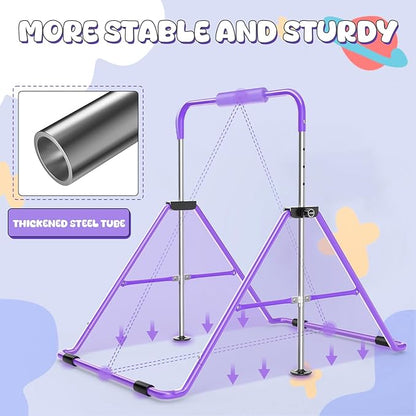 Safly Fun Foldable Gymnastics Bar for Kids, Adjustable 35"-51", Sturdy 145 lbs Capacity, Easy-to-Assemble, Gymnastics Equipment for Kids for Indoor/Outdoor Training
