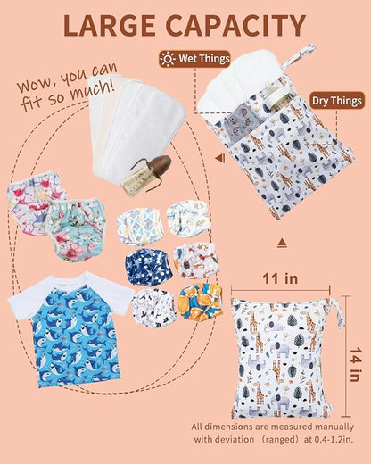babygoal Animal Wet Dry Bags 3 Pack, Waterproof Travel Bags for Swimsuits, Beach, Pool, Gym,Food Storage and Wet Clothes(Giraffe,Cactus),3LN39-B