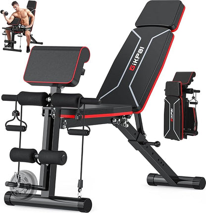 GIKPAL Adjustable Weight Bench - Workout Bench Press for Home Gym, Foldable Incline Decline Sit up Exercise Bench for Full Body Strength Training w/Leg Extension and Preacher Pad