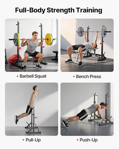 VEVOR Power Cage Squat Rack, Home Gym Power Rack with Adjustable Height & Width, 550LBS Strength Training Workout Equipment with Barbell Storage Racks & J-Hooks for Bench Press, Squat, Weight Lifting