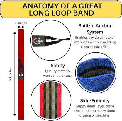 Long Fabric Resistance Band with Door Anchor - Full Body Resistance Band for Working Out and Physical Therapy - Heavy Strength Exercise Band
