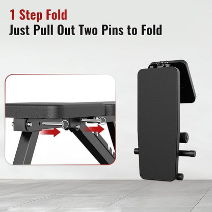 Adjustable Weight Bench for Home Gym Dumbbell Exercise, 600LBS Stable Incline Decline Flat Bench for Full Body Workout, Foldable Workout Bench with Resistance Bands for Bench Press Strength Training