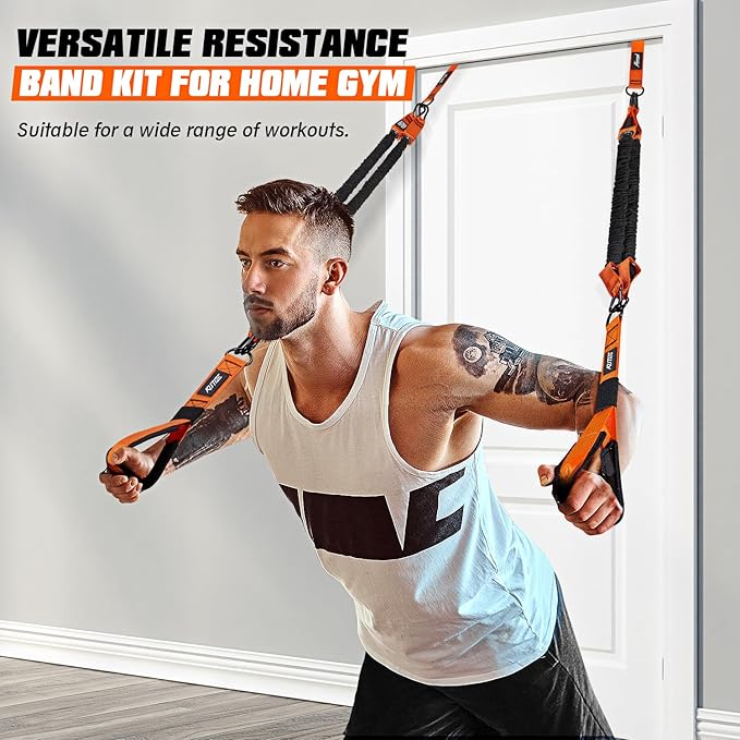 Resistance Bands, Exercise Bands with Handles, Door Anchor, Heavy-Duty Tricep Workout Equipment for Pushdowns, Bicep Curls, Face Pulls, Home Gym Equipment Training for Back, Abs, Triceps