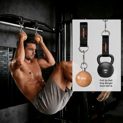 Wooden Pull Up Balls Grips Hand Grips Strength Trainer Exerciser for Chin Up Bar, Kettlebell, Barbell Home Gym Workout Equipment Rock Climbing Grips for Strength Training Max Load 500lbs