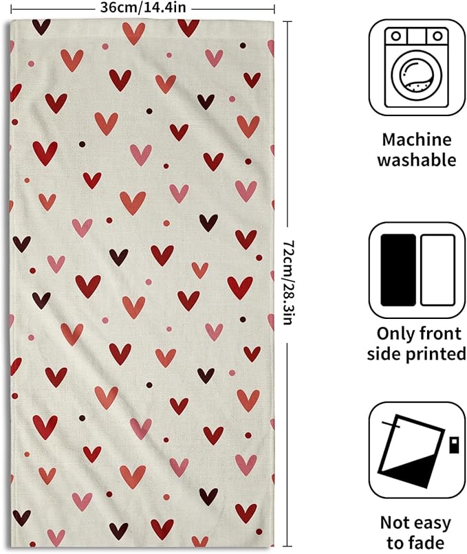 Valentine's Hand Towels Set of 2 Pink Red Love Heart Dot Decor Kitchen Towels 28’’x14’’Happy Holiday Wedding Anniversary Beige Dish Towel Super Soft Tea Towels for Bathroom Gym Spa