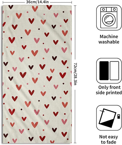 Valentine's Hand Towels Set of 2 Pink Red Love Heart Dot Decor Kitchen Towels 28’’x14’’Happy Holiday Wedding Anniversary Beige Dish Towel Super Soft Tea Towels for Bathroom Gym Spa