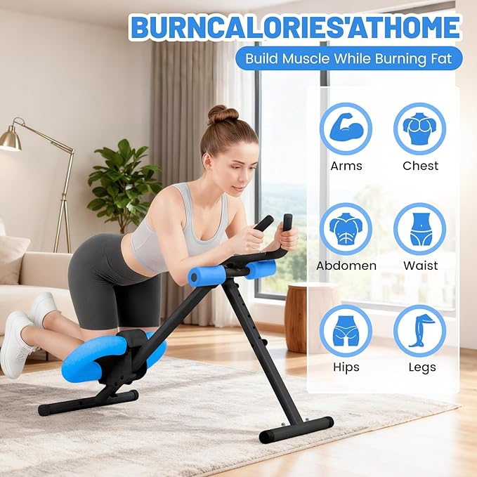 Ab Machine, Adjustable Ab Trainer Machine for Abs Workout at Home Gym, Abdominal Trainer for Stomach Workout, Foldable Abdominal Exercise Machine with Knee Protection and LCD Monitor