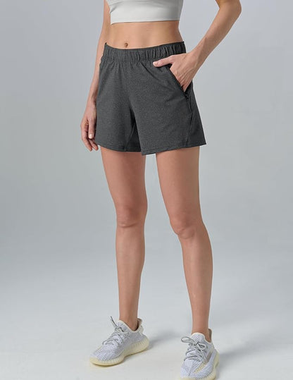 Liberty Imports 1 or 5 Pack Womens Lounge Workout Shorts with Zipper Pockets 5" Inseam Lightweight Athletic Casual Shorts