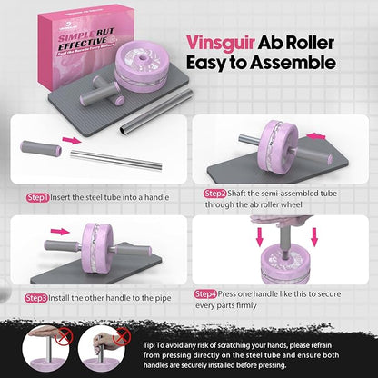 VINSGUIR Ab Roller Wheel, Abs & Core Workout Equipment for Home Gym with Knee Pad Accessories, Abdominal Wheel for Full-body Strength Training