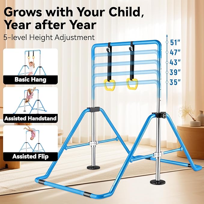 Kids Gymnastics Bar Gymnastic Equipment for Home Adjustable Height Gymnastic Training Bar Gymnastic Stuff for 3-7 Years Old Girls