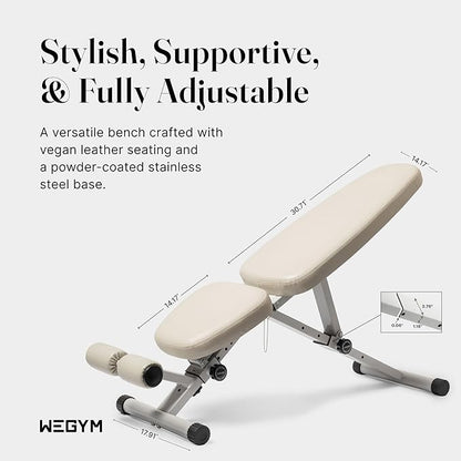 WeGym Fitness Bench, Adjustable, Collapsible, Comfortable, and Luxurious Home Gym Bench for Strength Training
