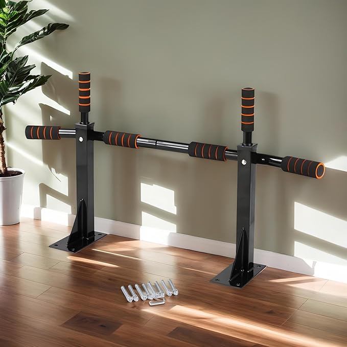Wall Pull Up Bar, Sturdy Dip Rack Workout Equipment, Heavy Duty Wall Mounted Chin Up Station for Strength Training Home Gym Indoor Fitness Bodyweight Exercise Muscle Building for Men and Women