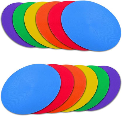 4 inch/9 Inch Colored Poly Spot Marker 12 Pcs, Non-Slip Rubber Agility Markers Flat Field Cones Floor Dots for Football, Basketball Training Markers, Dance Practice and Drills with Flat Cones Points
