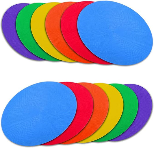 4 inch/9 Inch Colored Poly Spot Marker 12 Pcs, Non-Slip Rubber Agility Markers Flat Field Cones Floor Dots for Football, Basketball Training Markers, Dance Practice and Drills with Flat Cones Points