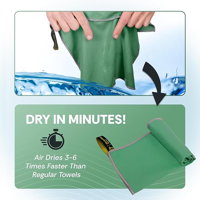 Backpacking Ultralight Quick Dry Microfiber Soft Fast Drying Hand and Face Towel Wash Cloth Camping Yoga Hiking Active Lifestyle Small (Green, Small)
