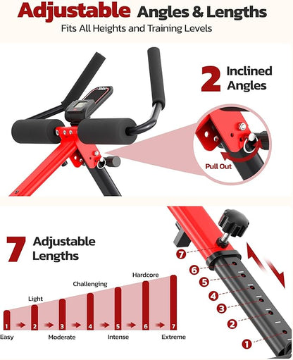 Yoleo 2 in 1 Ab & Rowing Machines for Home, Foldable Ab Workout Equipment, Ab Trainer Machine for Stomach Workout, Ab Crunch Machine with Foam Support,7-Length Adjustable Ab Machine for Home Exercise