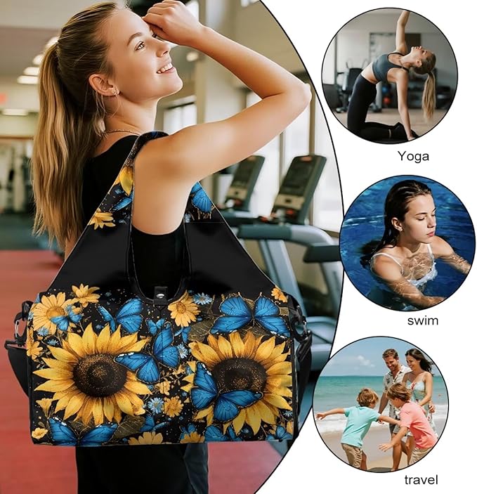 Gym Bag with Yoga Mat Holder Large Tote Bag With Multi Pockets for Women Men Dry Wet Separated Pocket Carryall Yoga Tote Bag for Pilates Travel Workout Office