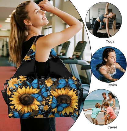 Gym Bag with Yoga Mat Holder Large Tote Bag With Multi Pockets for Women Men Dry Wet Separated Pocket Carryall Yoga Tote Bag for Pilates Travel Workout Office