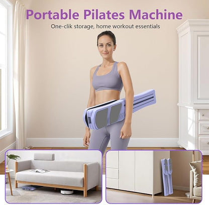 Pilates Board for Home Workout - Upgraded 7 in 1 Portable Pilates Reformer Set, Multifunctional Ab Trainer with Resistance Bands & LED Timer, Pilates Board for Women Full Body Workout